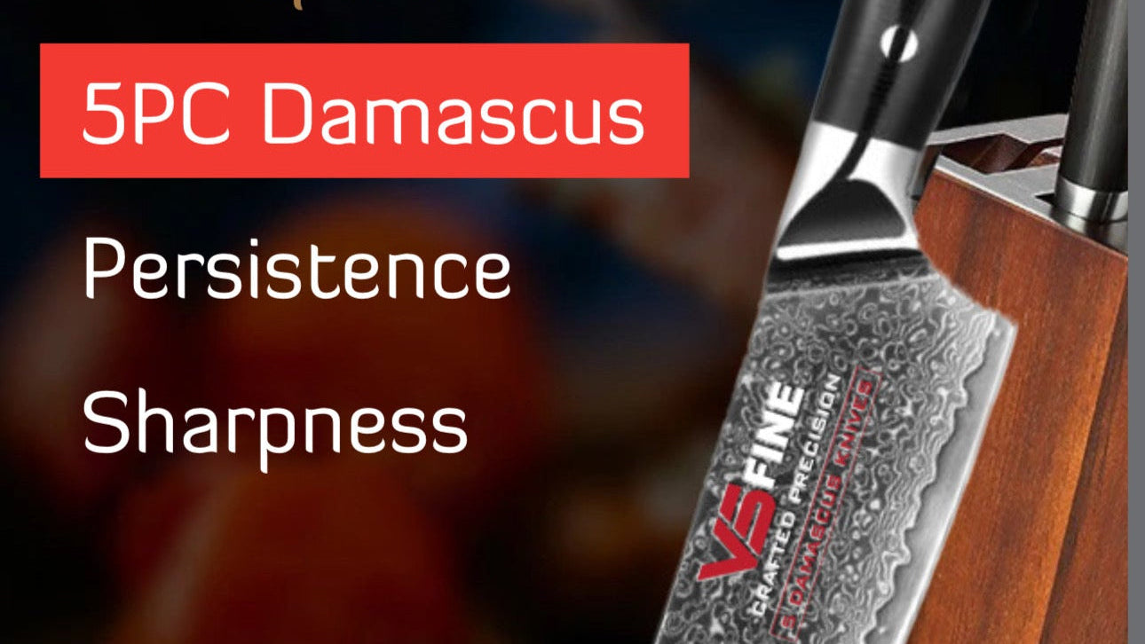 VSFine 5-Piece Damascus Knife Set
